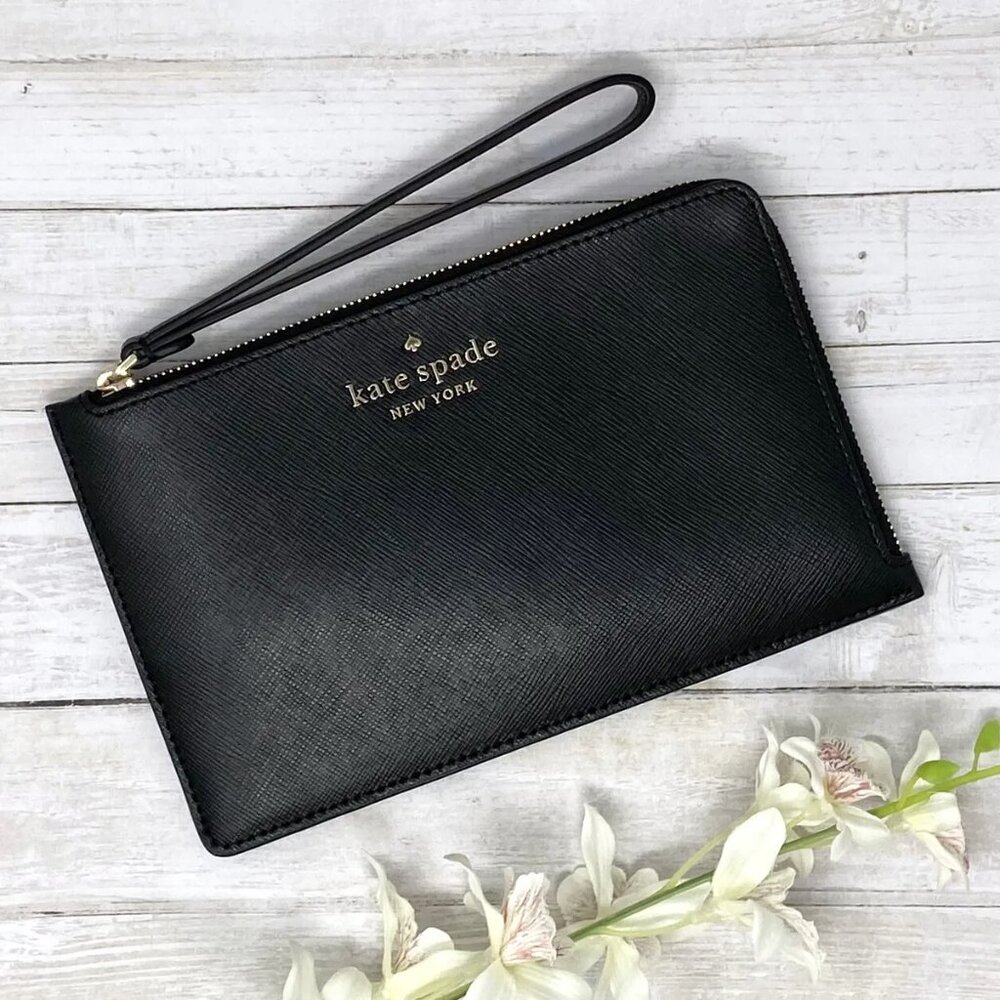 KATE SPADE Leather Wristlet/Clutch with Gold Details